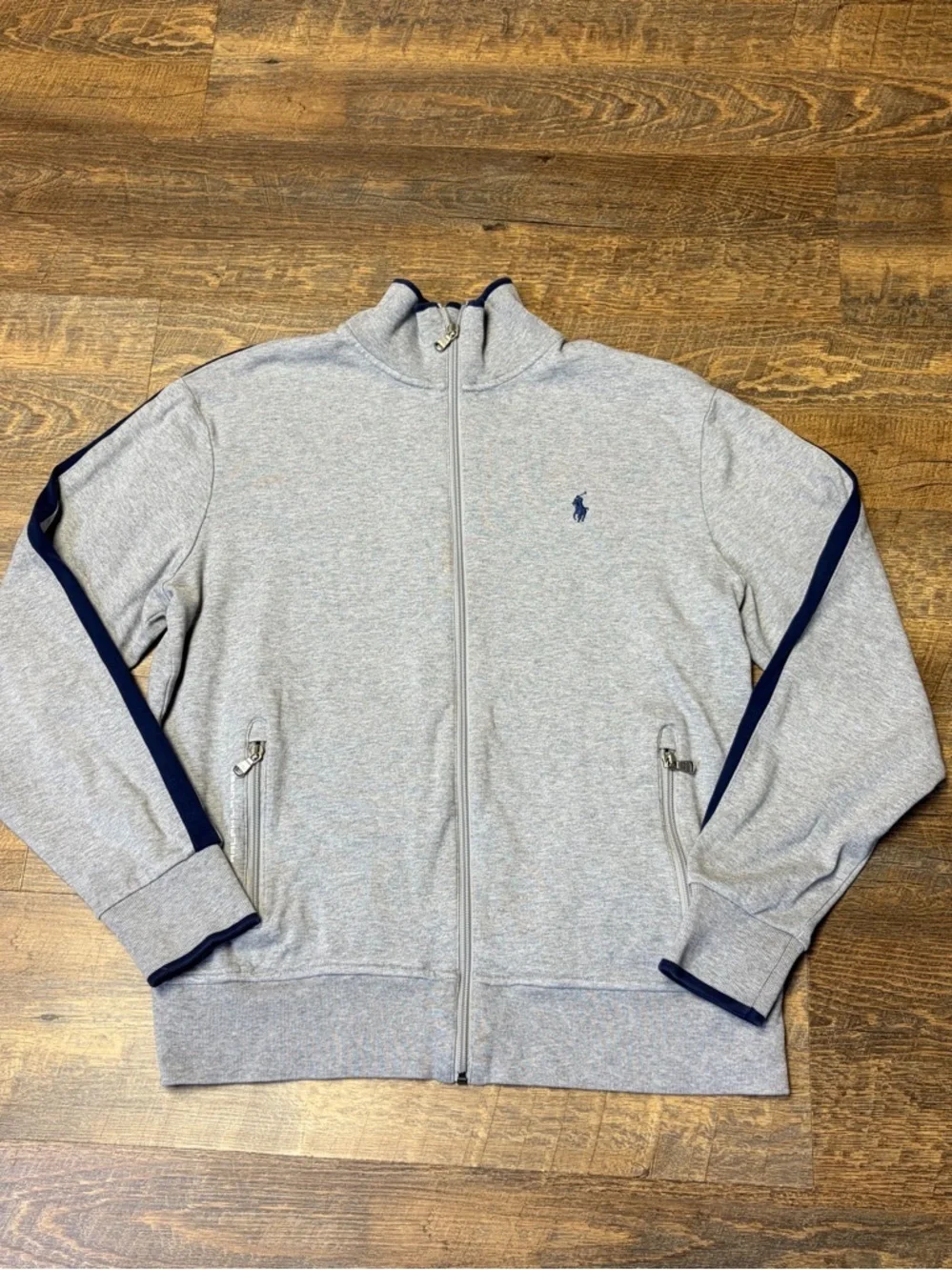 Polo Ralph Lauren Zip Sweatshirt Mens Medium Gray Mock Neck Logo Jacket Casual